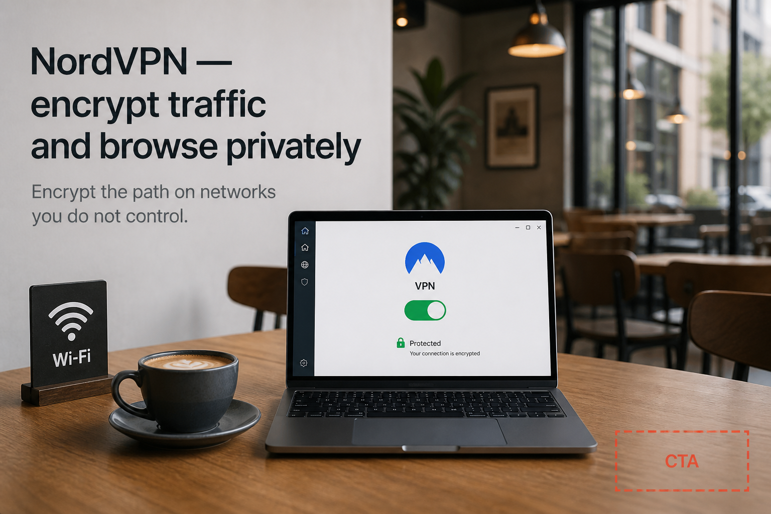 NordVPN encrypts traffic and browse privately on public Wi-Fi
